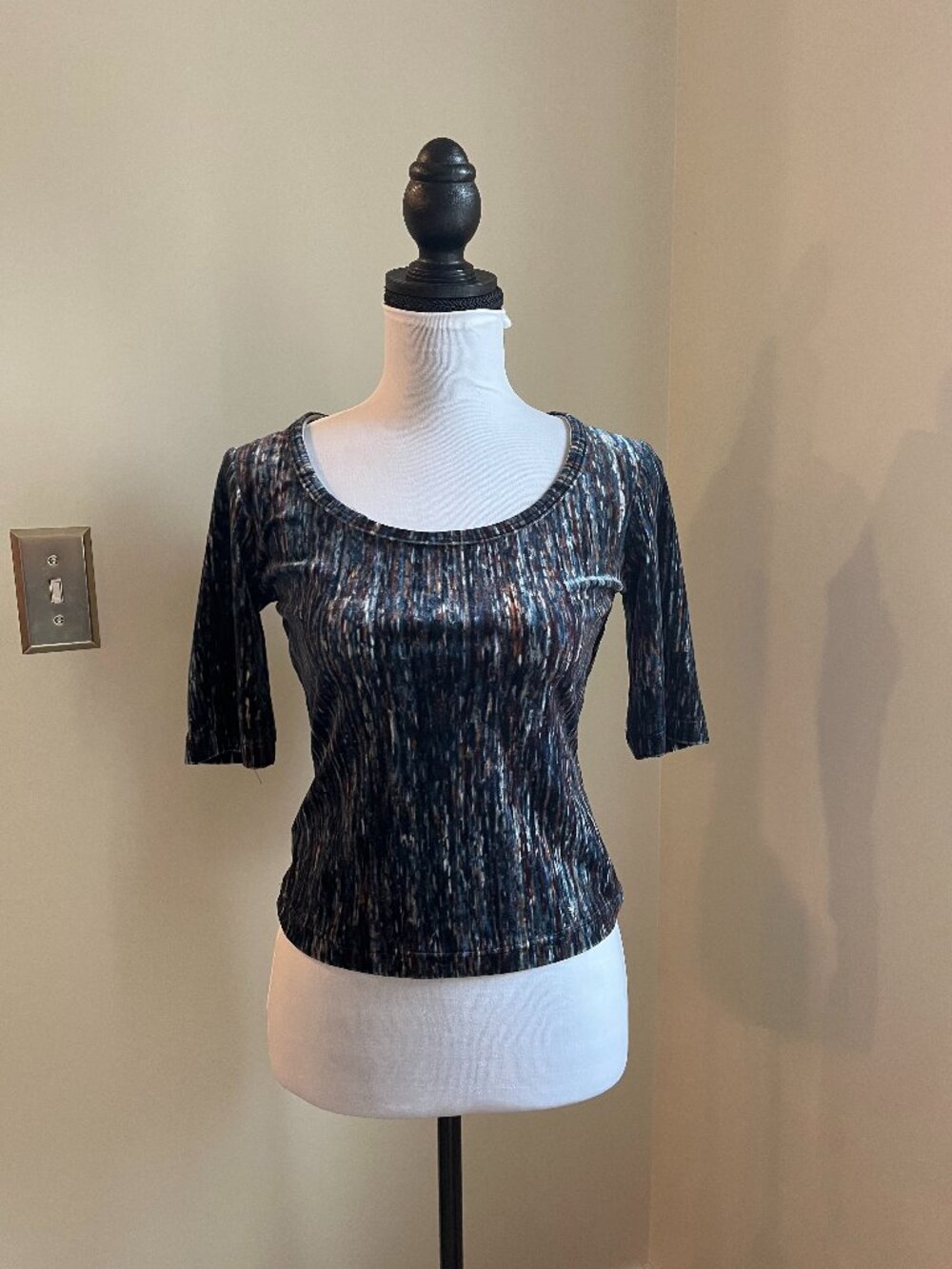 Vintage Betsey Johnson Short Sleeve stretch velvet Top, Size Medium